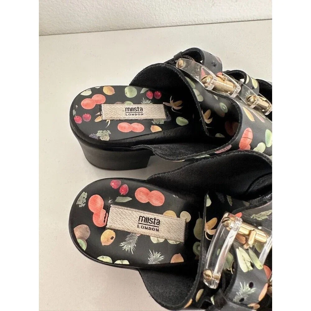 Miista London Fruit Buckle Platform Black Sandals Block Heel Women EU 36 US 5.5